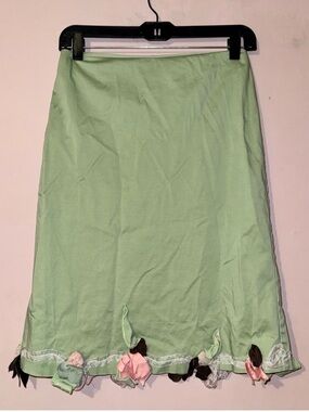 Ruth Anthropologie Green Midi Floral Appliqué Skirt Size 0